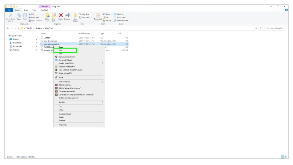 Mining Pool Latency Tester - Edit Bat file