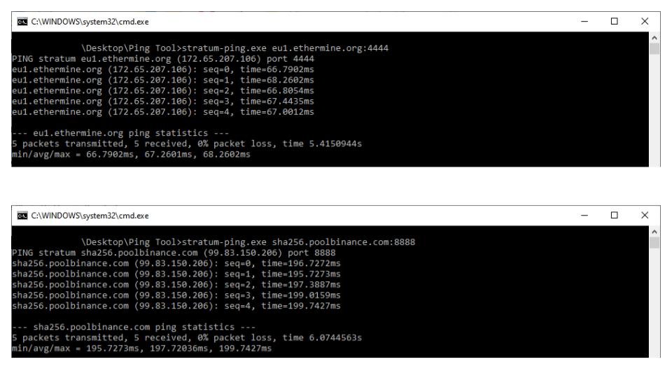 Mining Pool Latency Tester - Ping Results